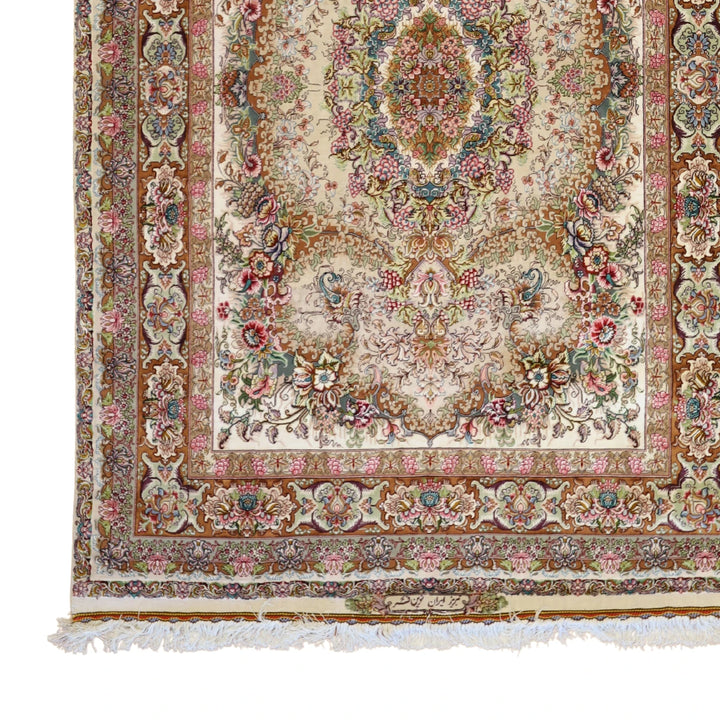 4'11" x 7'3" IVORY AND GOLD TABRIZ FLORAL PERSIAN RUG