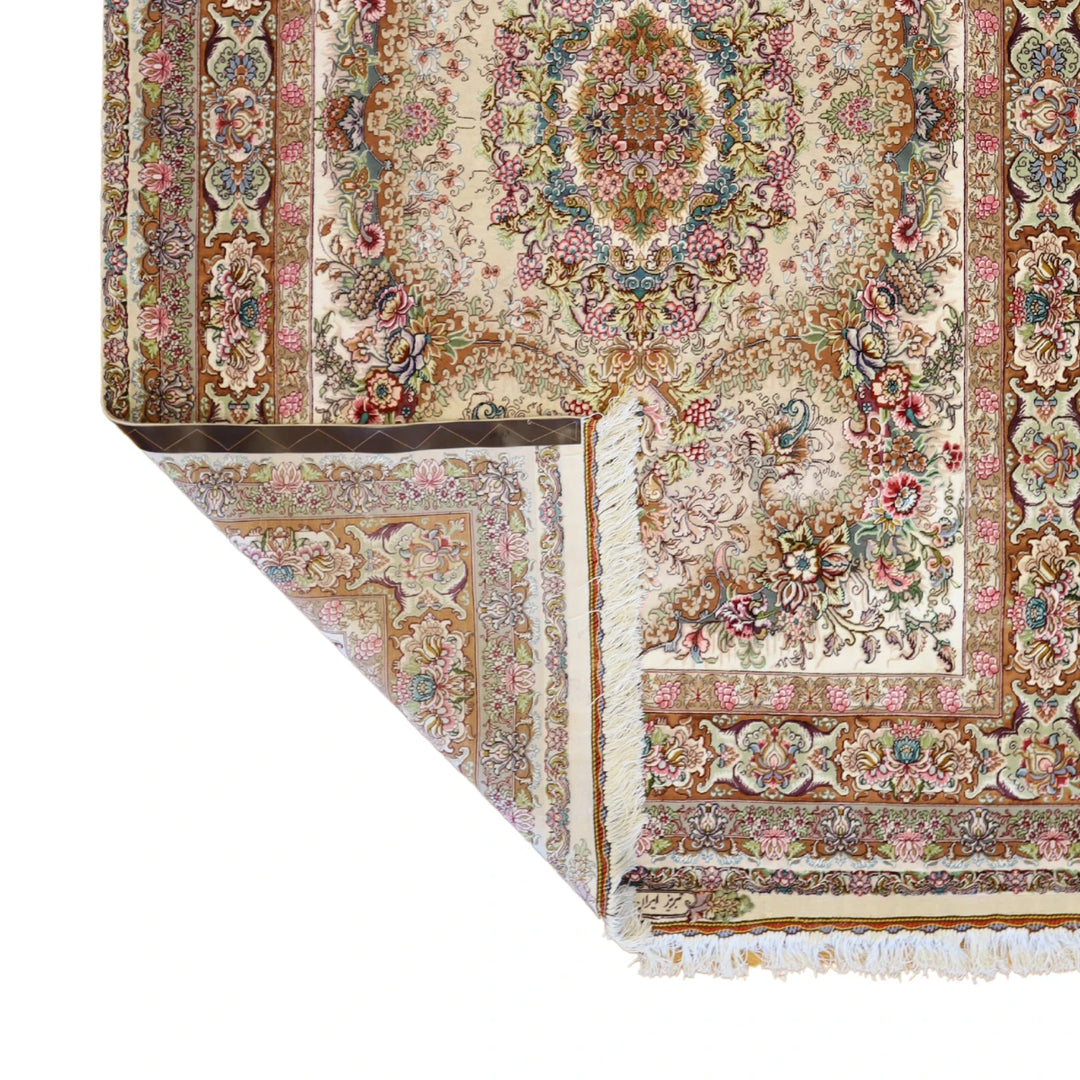 4'11" x 7'3" IVORY AND GOLD TABRIZ FLORAL PERSIAN RUG