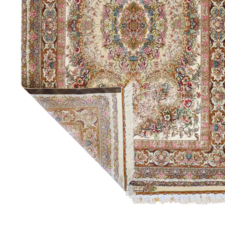 4'11" x 7'3" IVORY AND GOLD TABRIZ FLORAL PERSIAN RUG