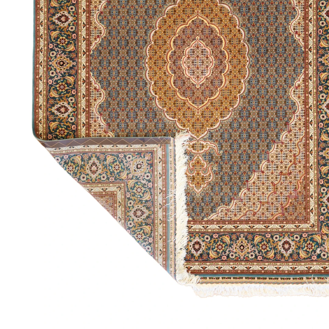 5'0" x 6'9" GREEN AND TEAL TABRIZ GEOMETRIC PERSIAN RUG