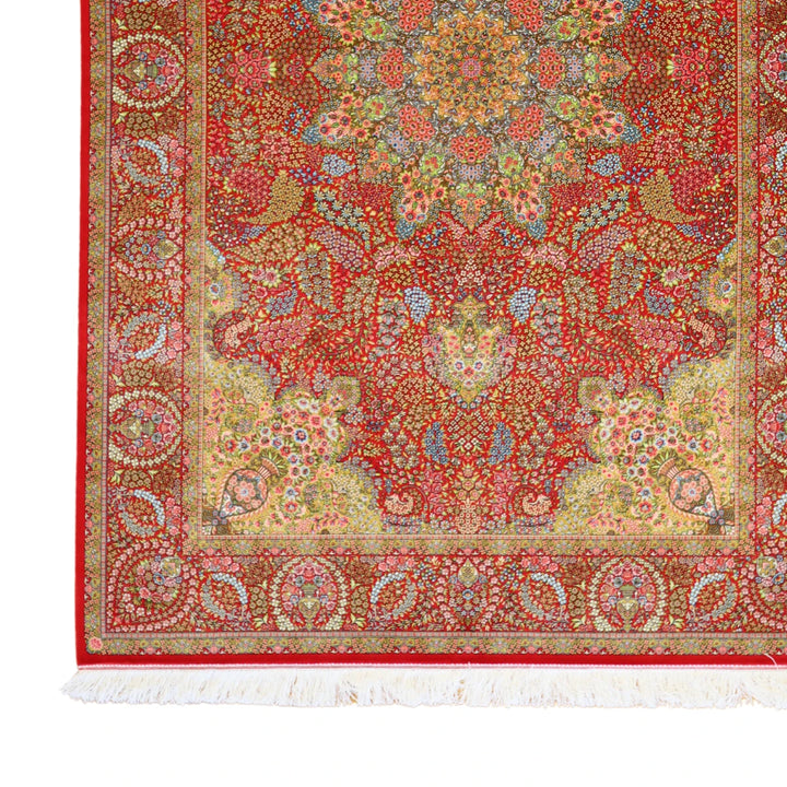 4'11" x 7'5" RED AND RED QUM FLORAL PERSIAN RUG