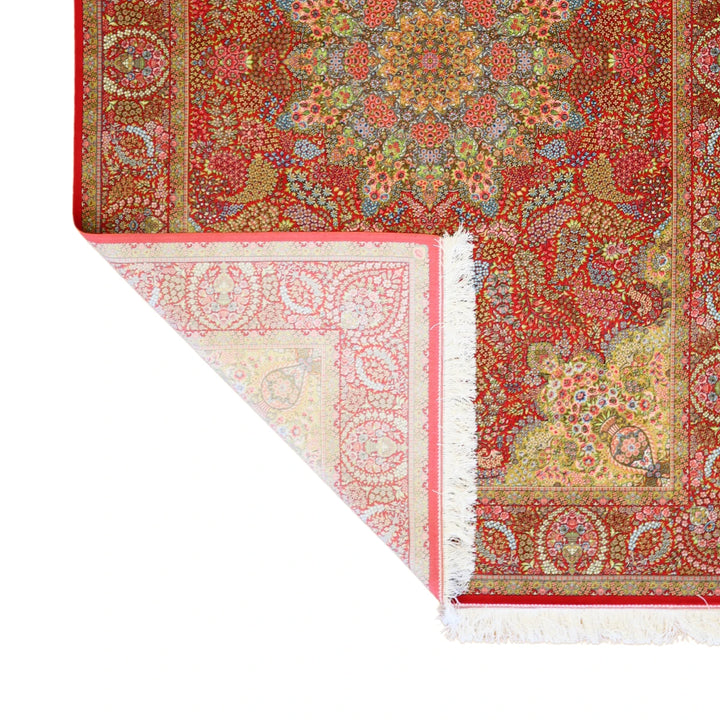 4'11" x 7'5" RED AND RED QUM FLORAL PERSIAN RUG