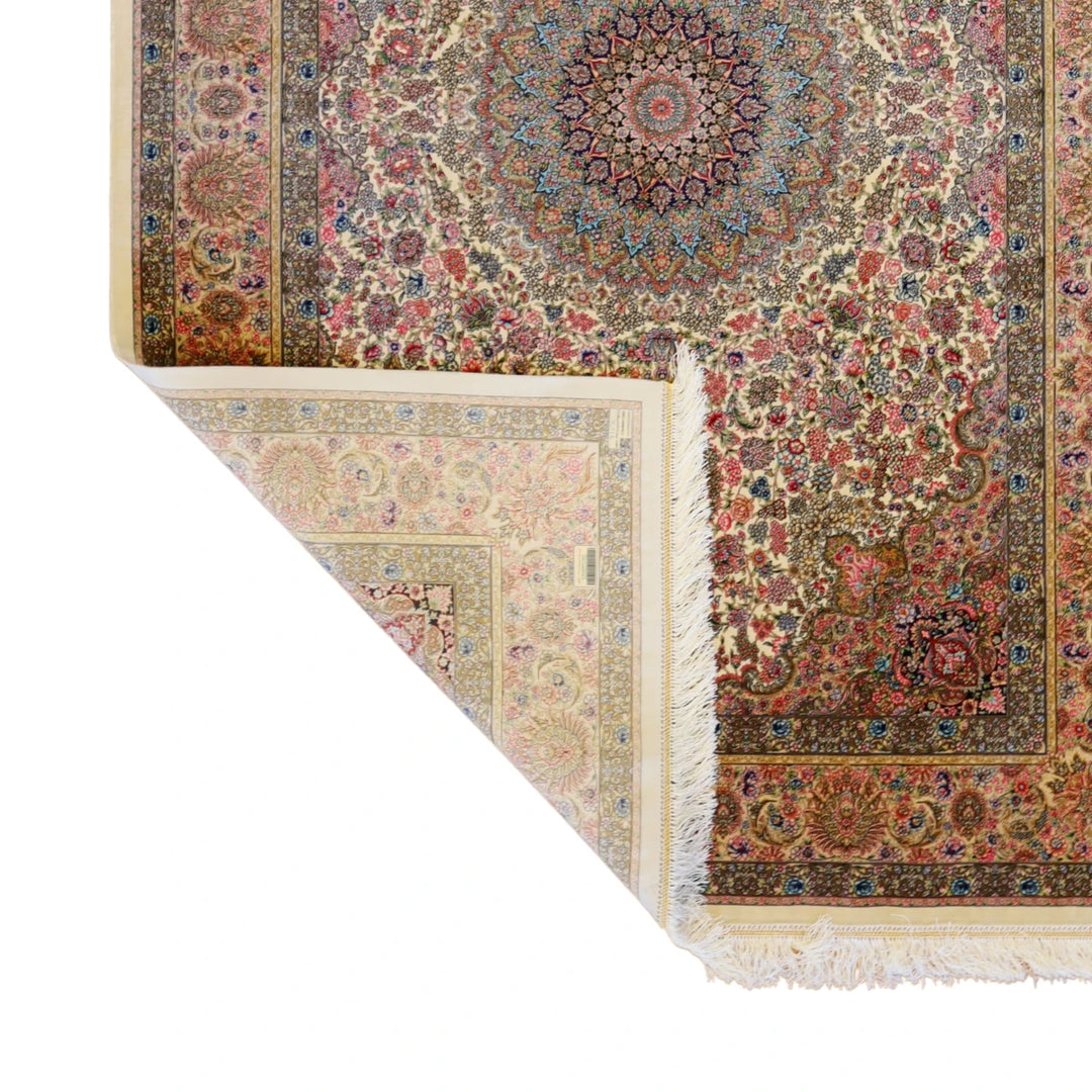 4'5" x 6'6" IVORY AND GOLD QUM FLORAL PERSIAN RUG