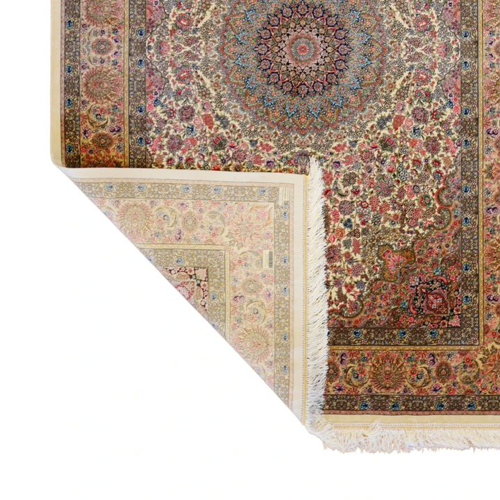 4'5" x 6'6" IVORY AND GOLD QUM FLORAL PERSIAN RUG
