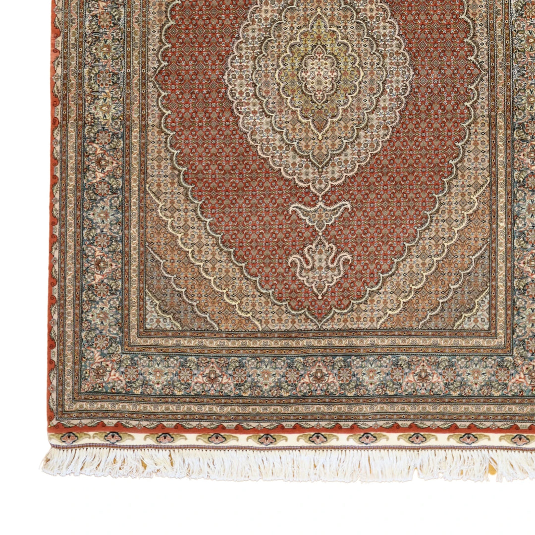 4'10" x 6'10" SALMON AND TEAL TABRIZ GEOMETRIC PERSIAN RUG