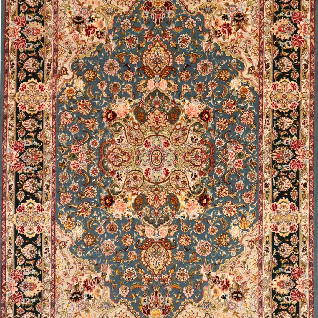 4'11" x 7'0" BLUE AND GREEN TABRIZ FLORAL PERSIAN RUG