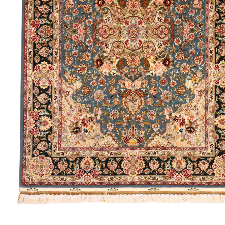 4'11" x 7'0" BLUE AND GREEN TABRIZ FLORAL PERSIAN RUG