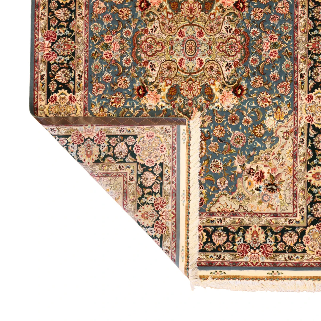 4'11" x 7'0" BLUE AND GREEN TABRIZ FLORAL PERSIAN RUG