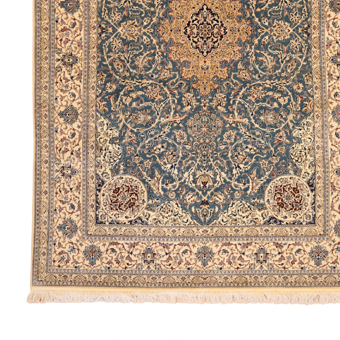 4'11" x 7'4" BLUE AND IVORY NAEIN FLORAL PERSIAN RUG