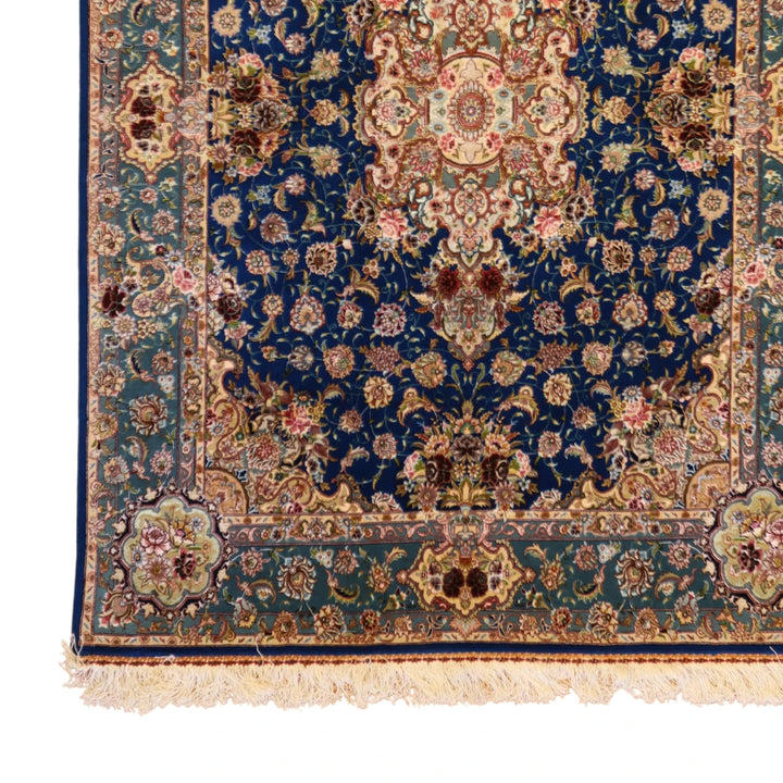 5'0" x 6'9" BLUE AND GREEN TABRIZ FLORAL PERSIAN RUG