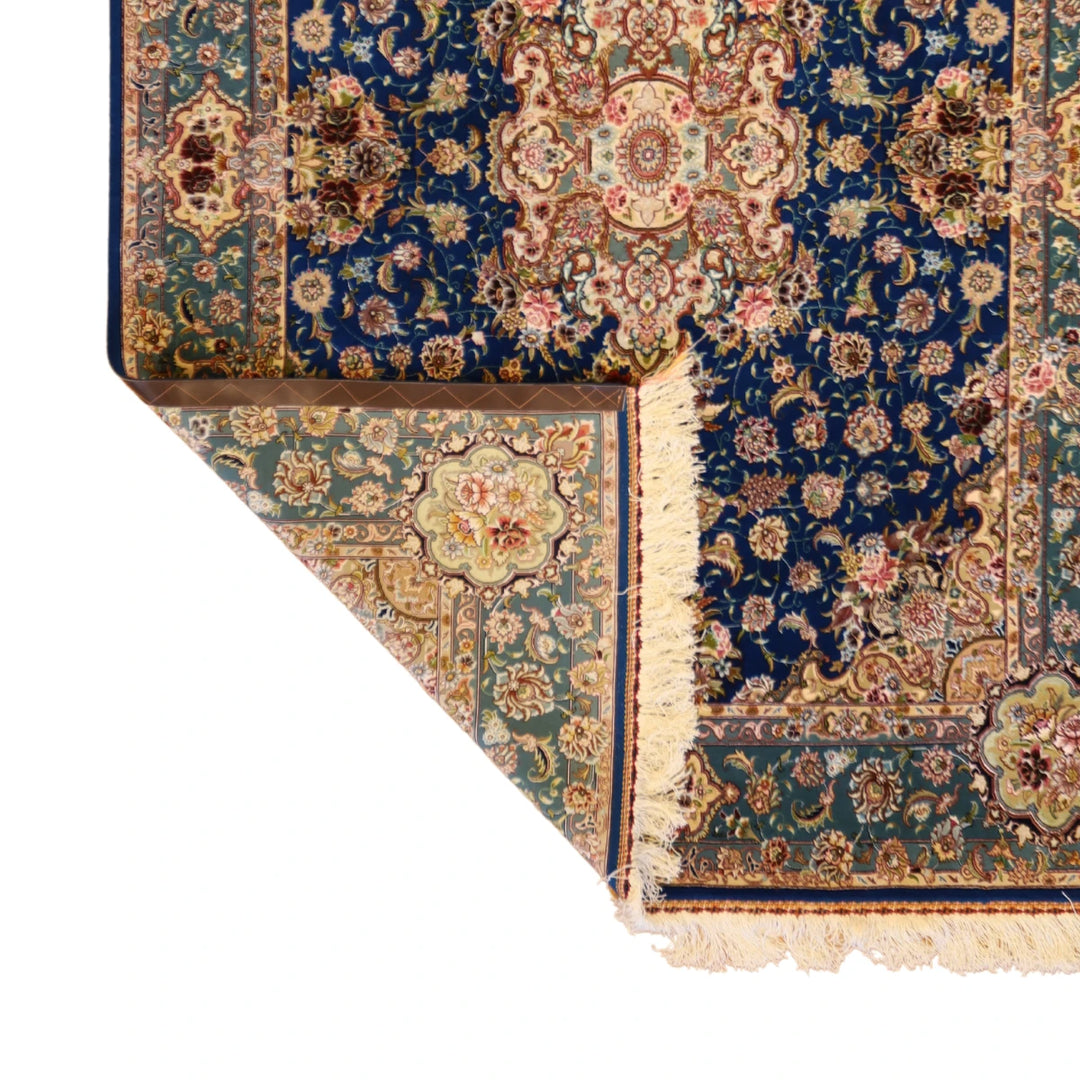 5'0" x 6'9" BLUE AND GREEN TABRIZ FLORAL PERSIAN RUG