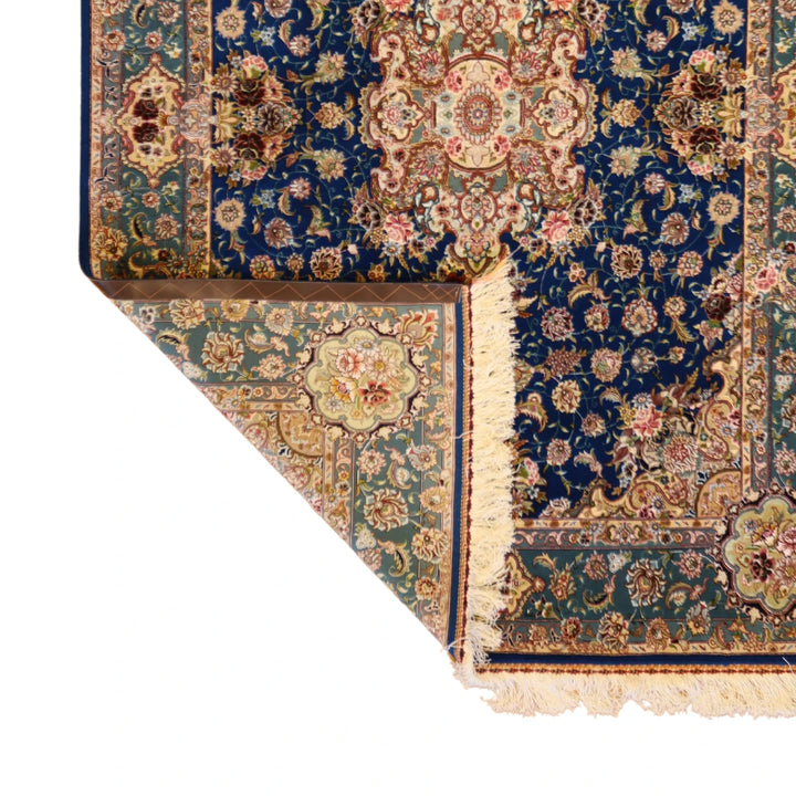 5'0" x 6'9" BLUE AND GREEN TABRIZ FLORAL PERSIAN RUG