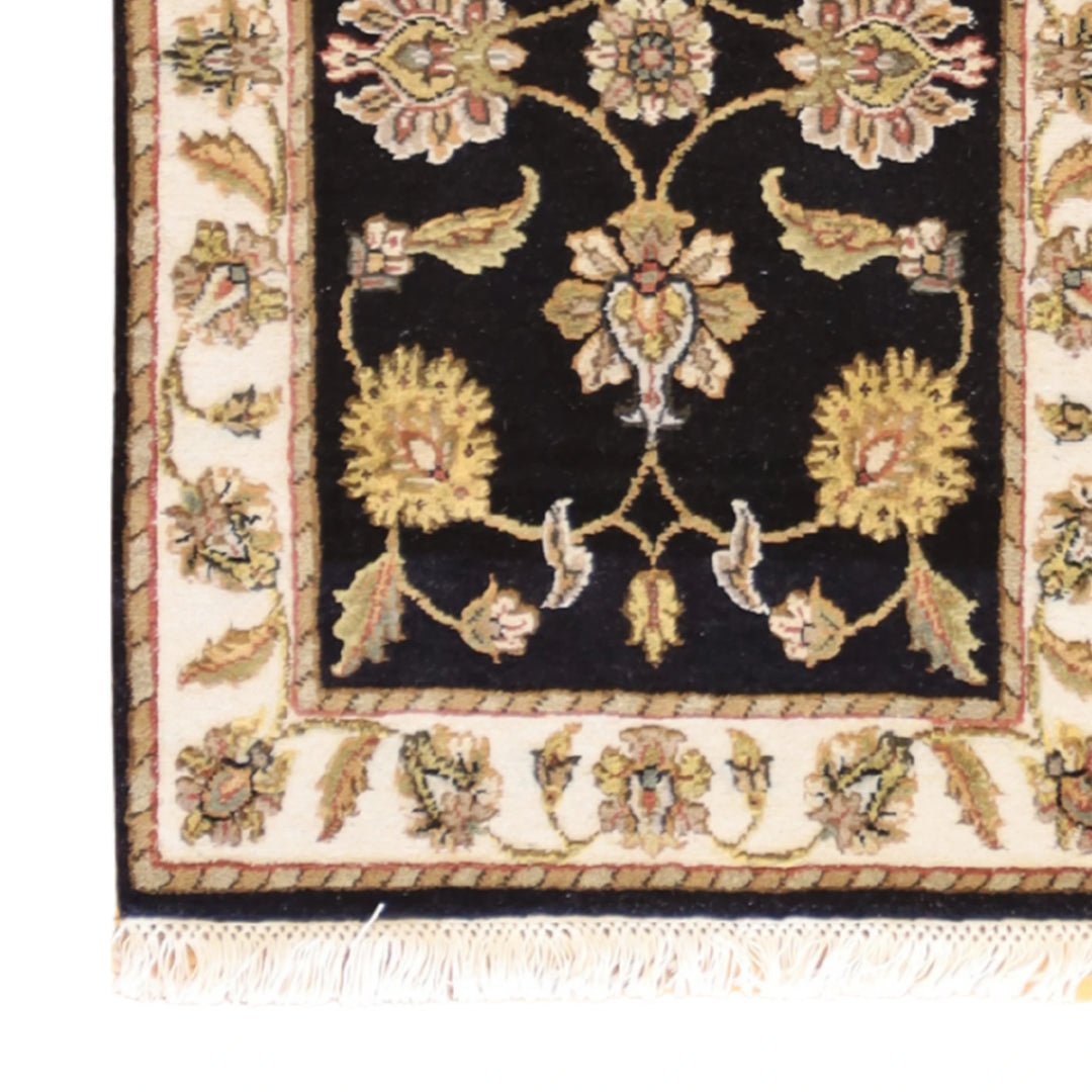 2'0" x 3'0" BLACK AND IVORY JAIPUR FLORAL INDIAN RUG