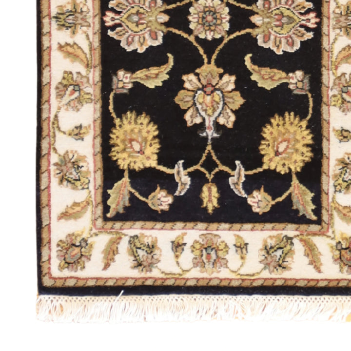 2'0" x 3'0" BLACK AND IVORY JAIPUR FLORAL INDIAN RUG