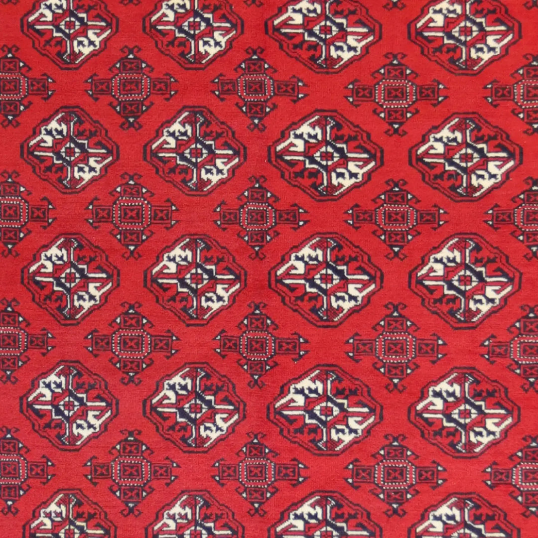 9'6" x  12'10" RED AND RED TURKAMAN GEOMETRIC PERSIAN RUG