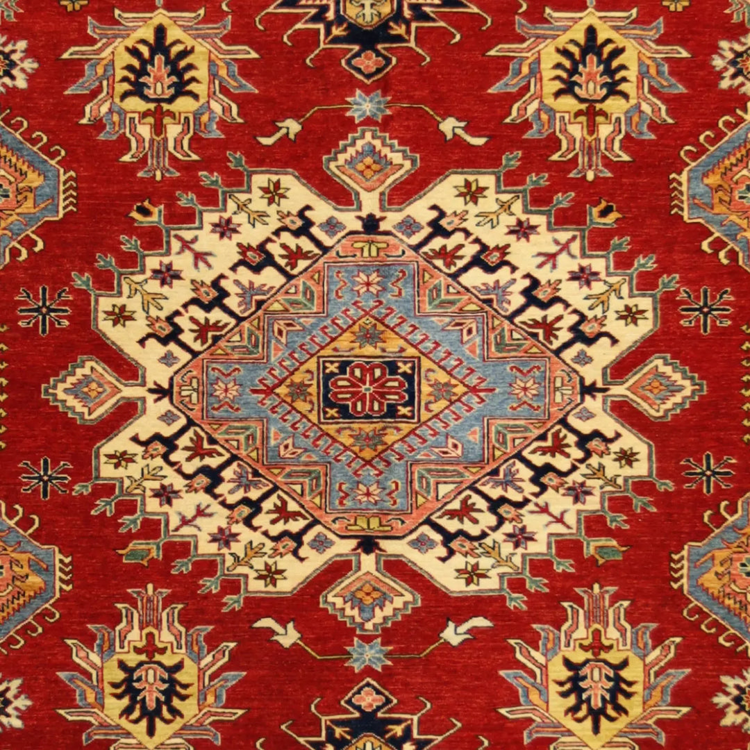 10'   0" x  14'   0" RED AND BEIGE KAZAK GEOMETRIC PAKISTANI RUG