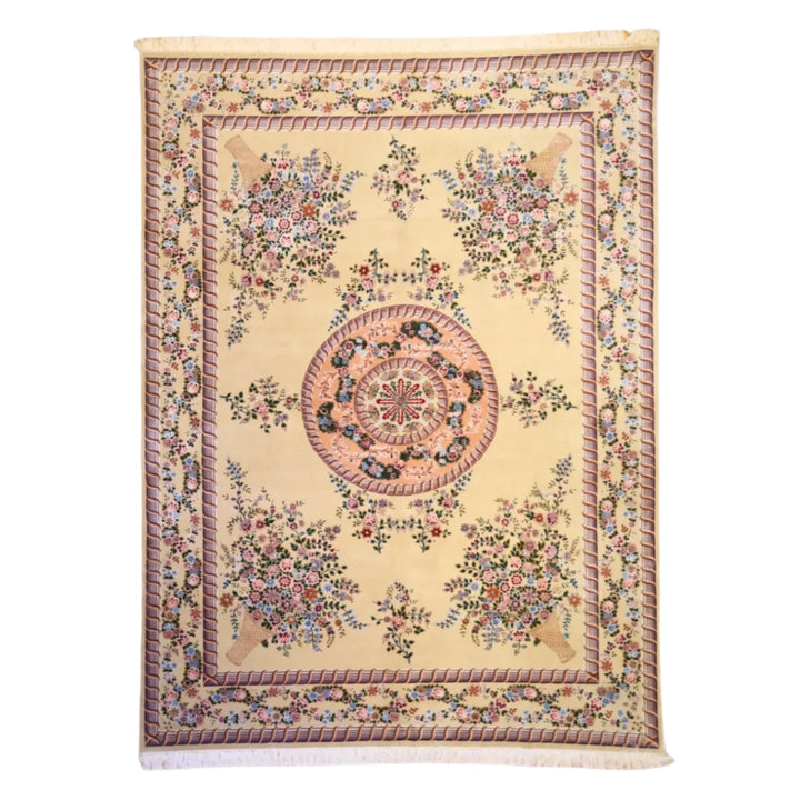 8'7" x 11'7" BEIGE AND BROWN EUROPEAN PAKISTANI FLORAL RUG