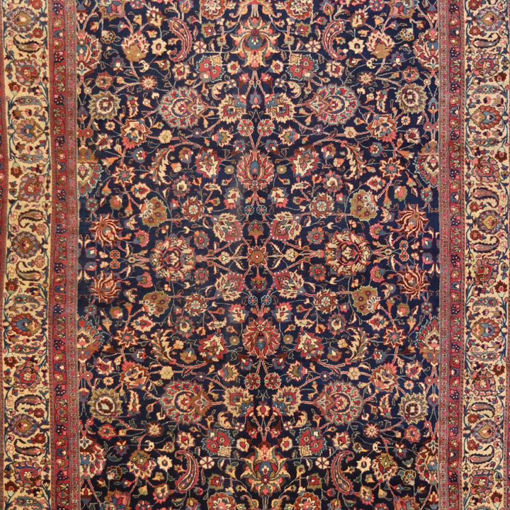 9'6" x 12'8" NAVY AND IVORY KHORASAN ANTIQUE PERSIAN RUG
