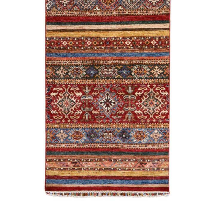 3' 0" x 12' 8" MULTICOLOR AND  KAZAK GEOMETRIC AFGHANI RUG