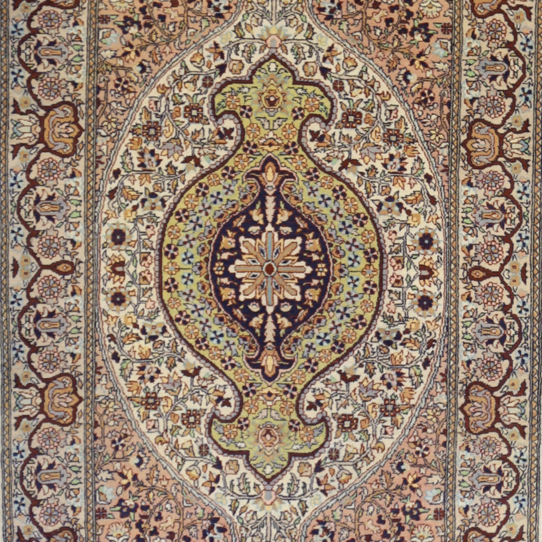 3'1" x 5'6" PINK AND BEIGE TABRIZ FLORAL PAKISTANI RUG
