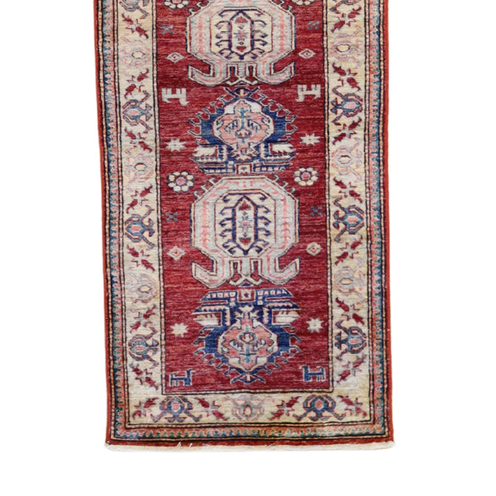 2' 6" x 8' 7" RED AND TAN  GEOMETRIC AFGHANI RUG