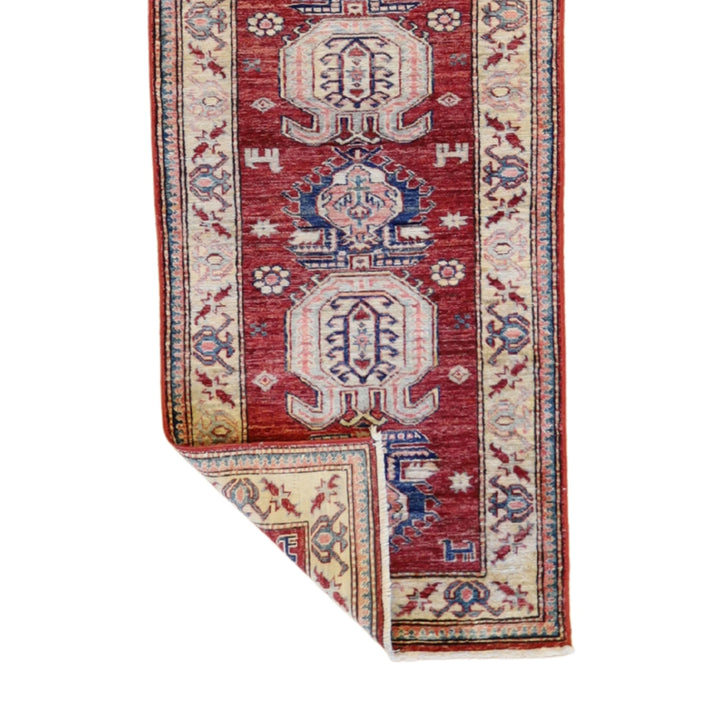2' 6" x 8' 7" RED AND TAN  GEOMETRIC AFGHANI RUG