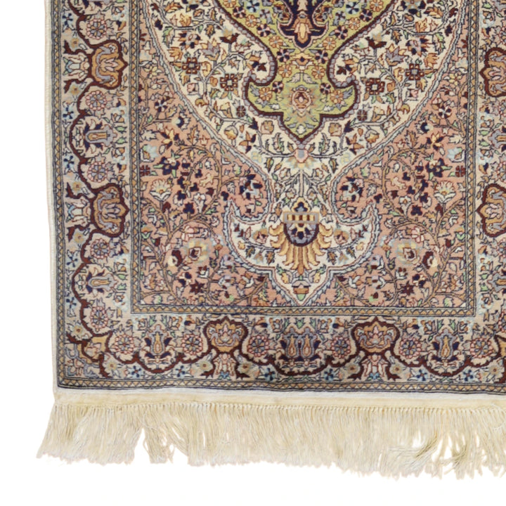 3'1" x 5'6" PINK AND BEIGE TABRIZ FLORAL PAKISTANI RUG