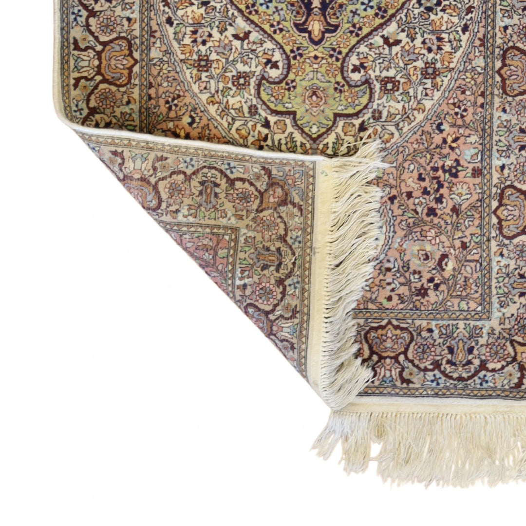 3'1" x 5'6" PINK AND BEIGE TABRIZ FLORAL PAKISTANI RUG