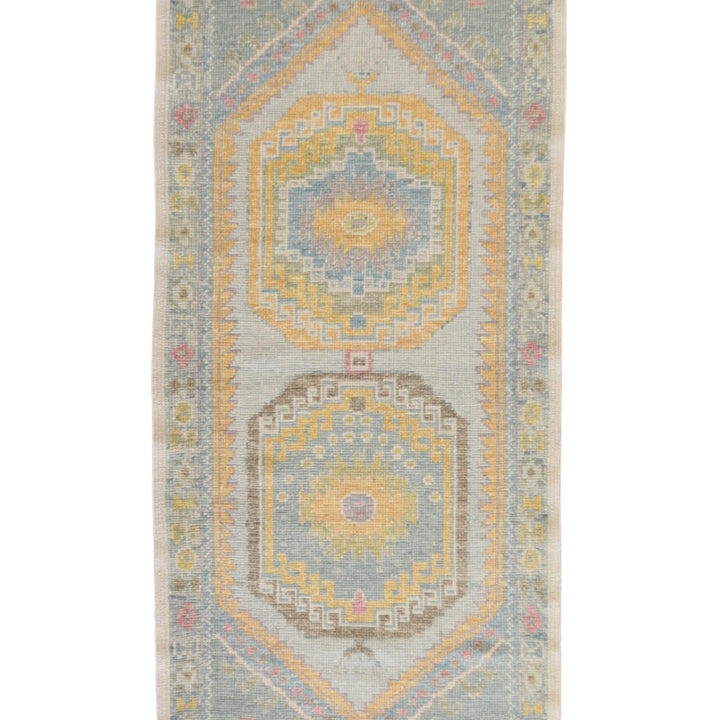 3' 0" x 8' 0" BLUE AND BLUE OUSHAK GEOMETRIC TURKISH RUG
