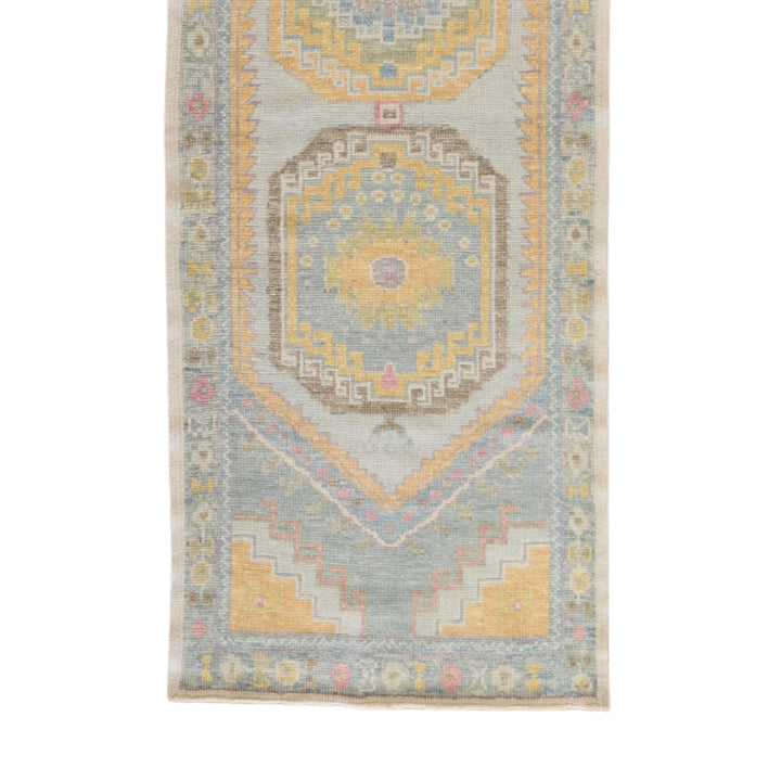 3' 0" x 8' 0" BLUE AND BLUE OUSHAK GEOMETRIC TURKISH RUG