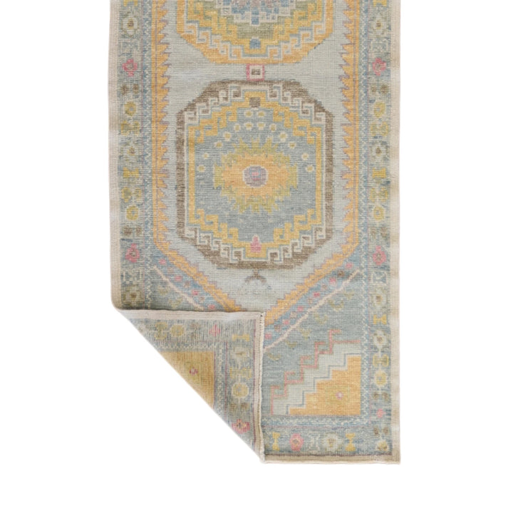 3' 0" x 8' 0" BLUE AND BLUE OUSHAK GEOMETRIC TURKISH RUG