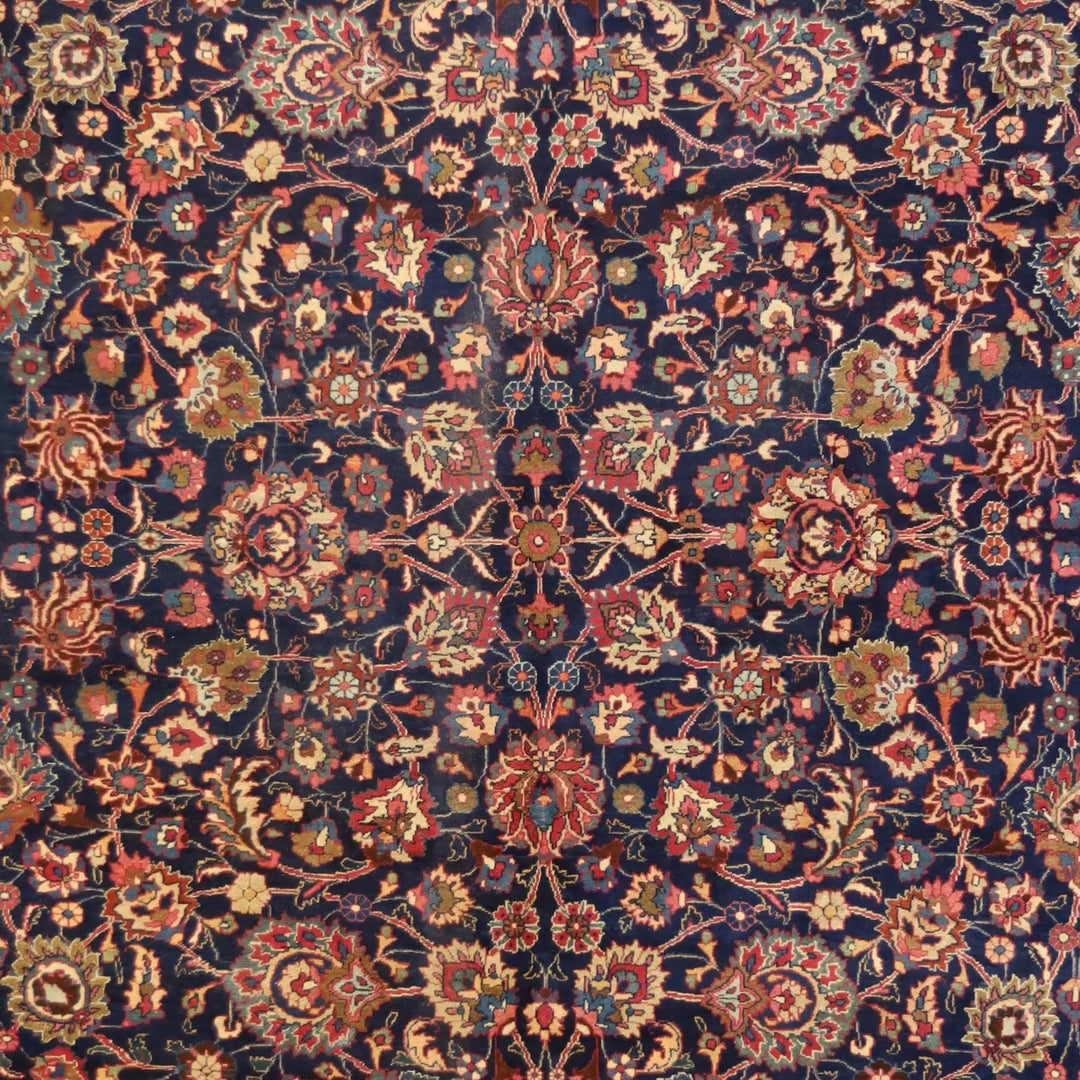 9'6" x 12'8" NAVY AND IVORY KHORASAN ANTIQUE PERSIAN RUG
