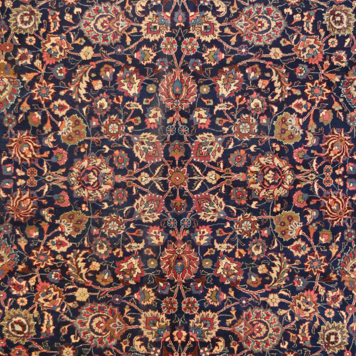 9'6" x 12'8" NAVY AND IVORY KHORASAN ANTIQUE PERSIAN RUG