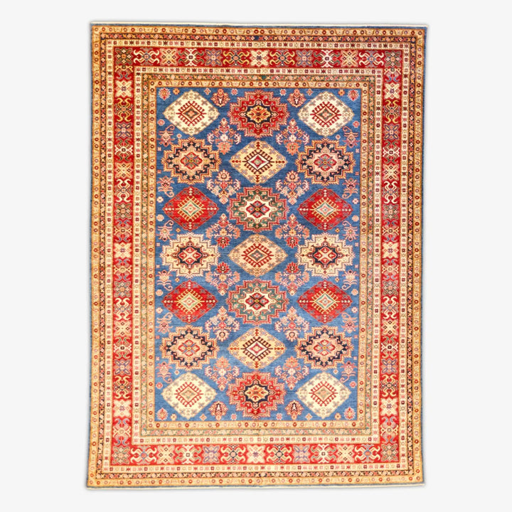 9'0" x 12'6" BLUE AND RED KAZAK PAKISTAN GEOMETRIC