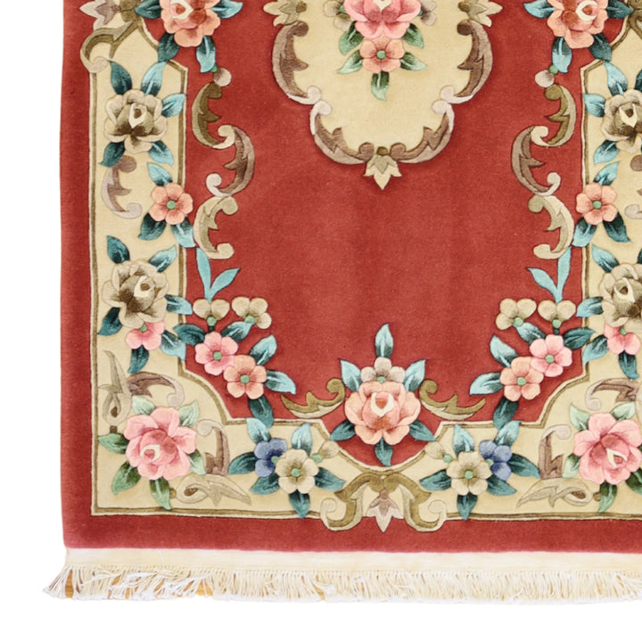 3'0" x 5'0" ROSE AND IVORY AUBUSSON EUROPEAN CHINESE RUG