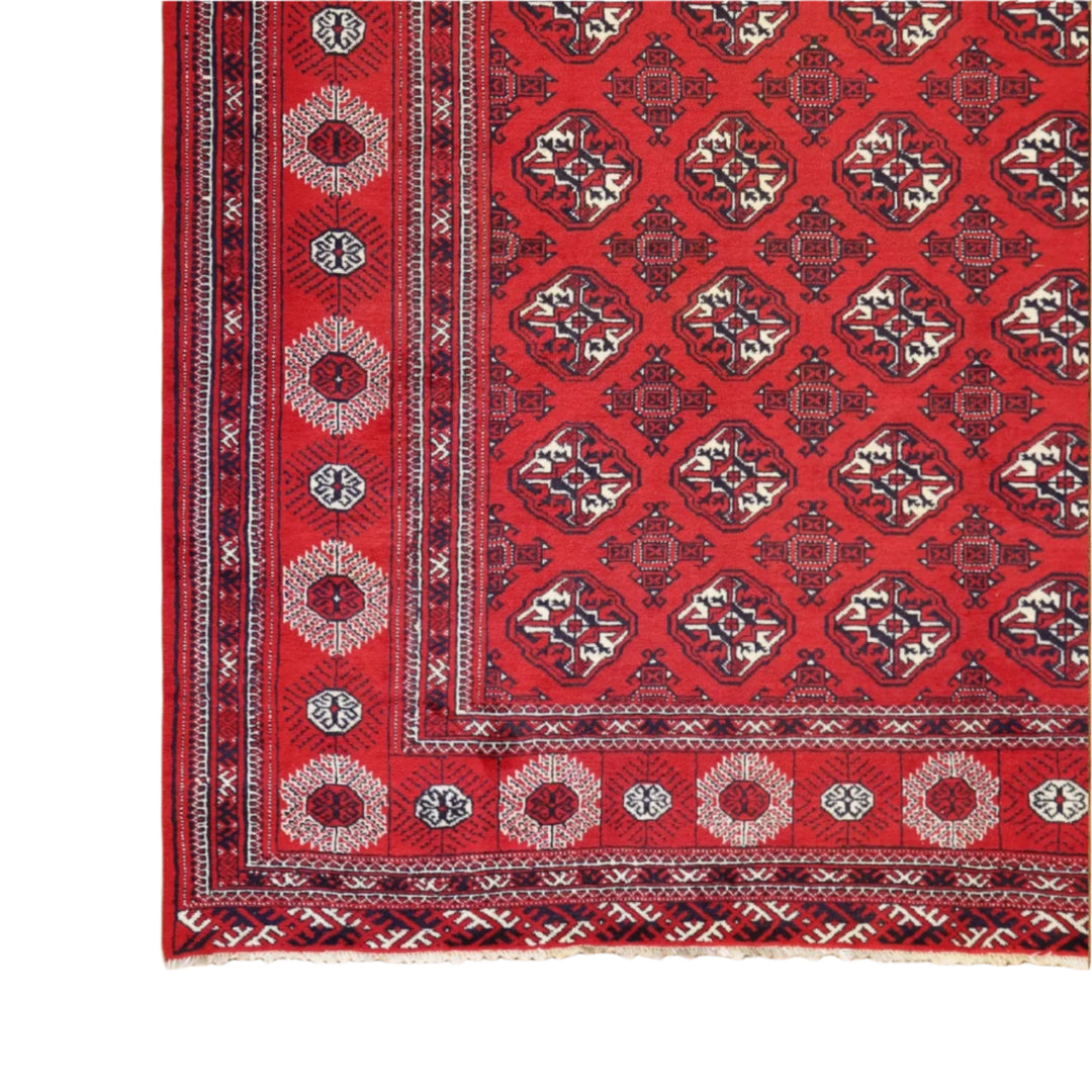 9'6" x  12'10" RED AND RED TURKAMAN GEOMETRIC PERSIAN RUG