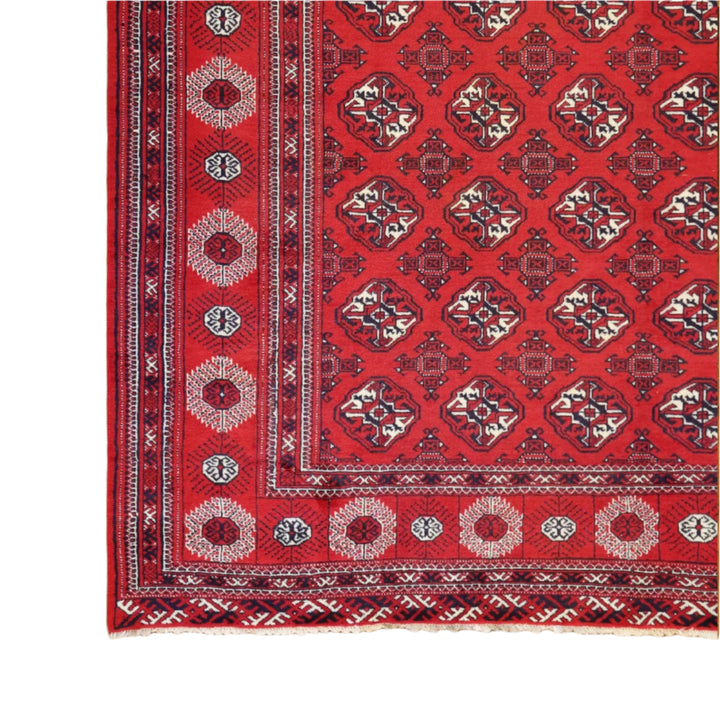 9'6" x  12'10" RED AND RED TURKAMAN GEOMETRIC PERSIAN RUG