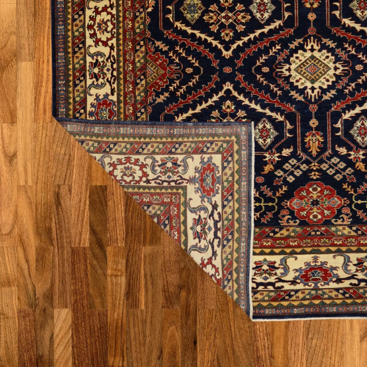 10'0" x 13'7" NAVY AND BEIGE KAZAK GEOMETRIC PAKISTANI RUG
