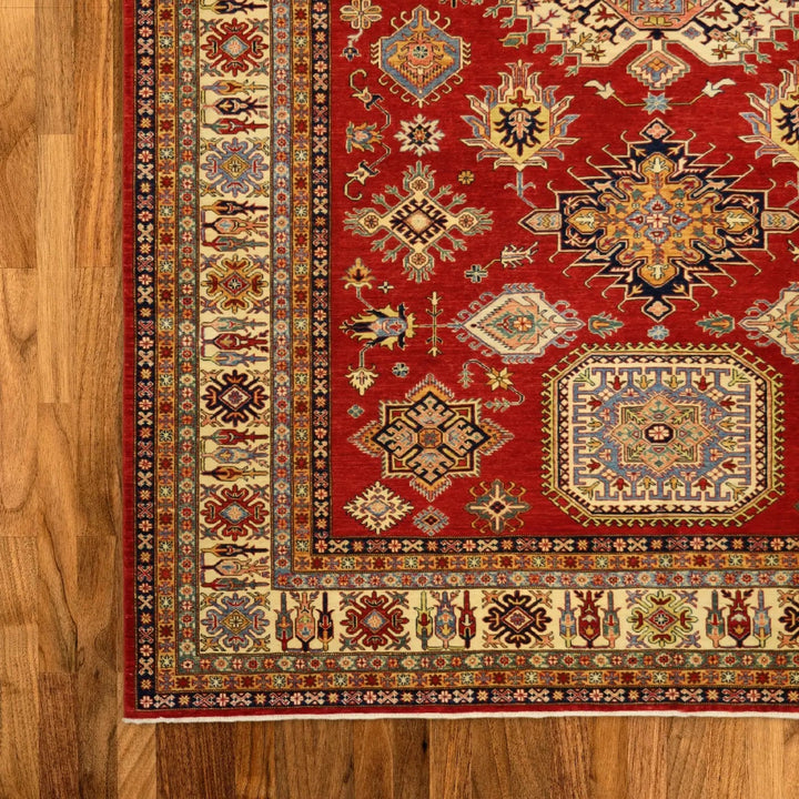 10'   0" x  14'   0" RED AND BEIGE KAZAK GEOMETRIC PAKISTANI RUG