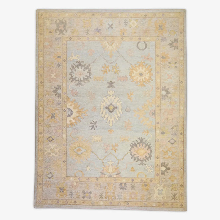 9'2" x 12'0" BLUE AND SILVER OUSHAK PAKISTAN GEOMETRIC