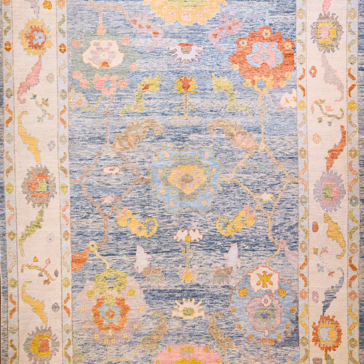 10'   1" x  14'   3" BLUE AND IVORY OUSHAK GEOMETRIC TURKISH RUG