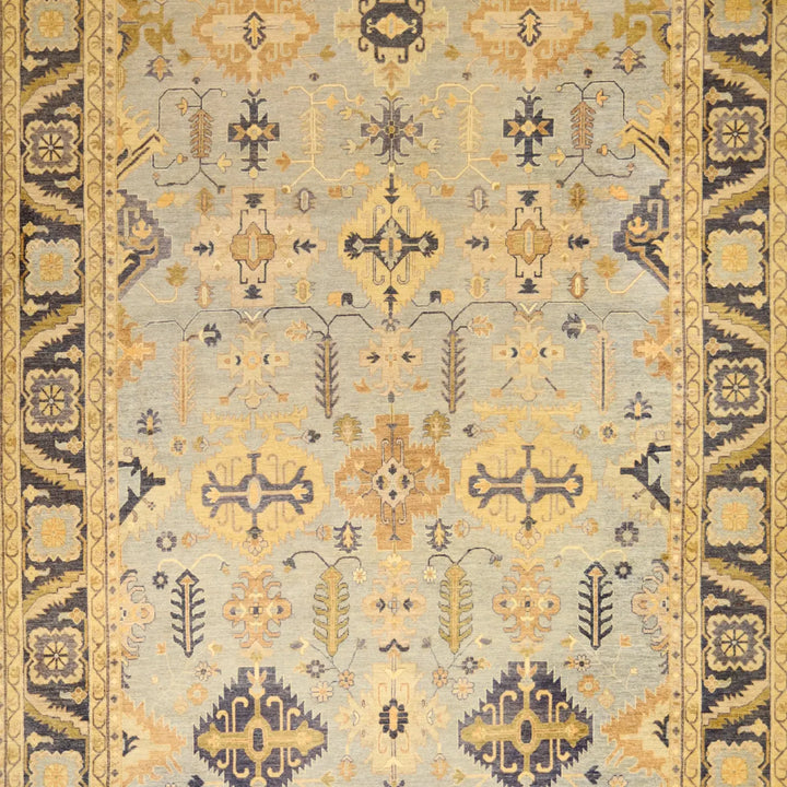 9'9" x 13'9" BEIGE AND BEIGE OUSHAK GEOMETRIC PAKISTANI RUG