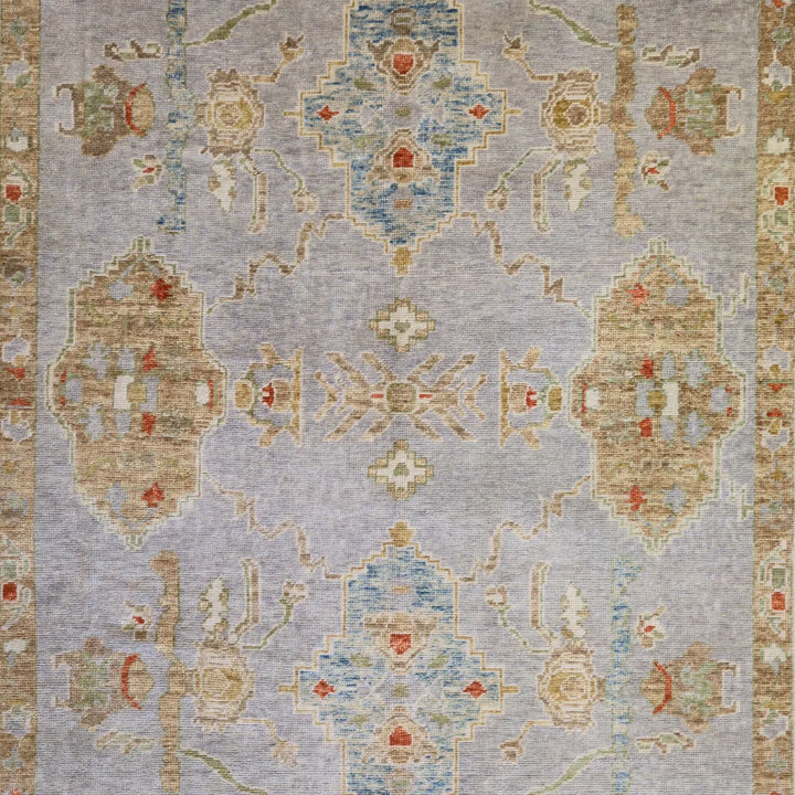 10'0" x 13'7" GRAY AND BEIGE OUSHAK GEOMETRIC TURKISH RUG