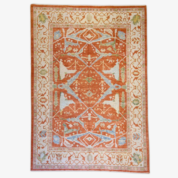 9'0" x 13'0" ORANGE AND ORANGE OUSHAK TURKEY GEOMETRIC