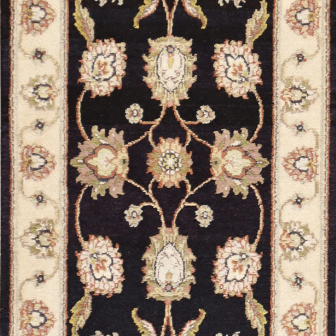 2'0" x 3'0" BLACK AND BEIGE JAIPUR FLORAL INDIAN RUG