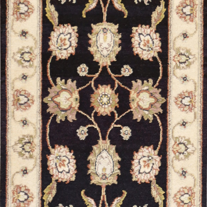 2'0" x 3'0" BLACK AND BEIGE JAIPUR FLORAL INDIAN RUG