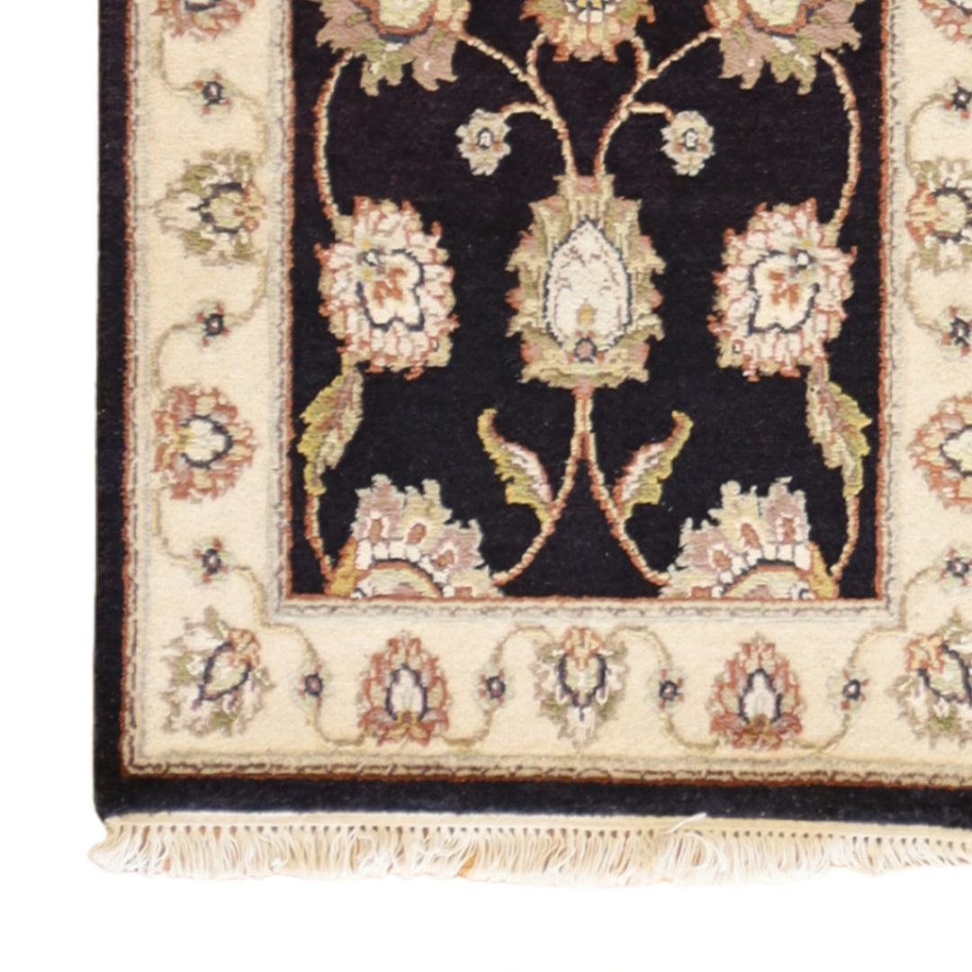 2'0" x 3'0" BLACK AND BEIGE JAIPUR FLORAL INDIAN RUG