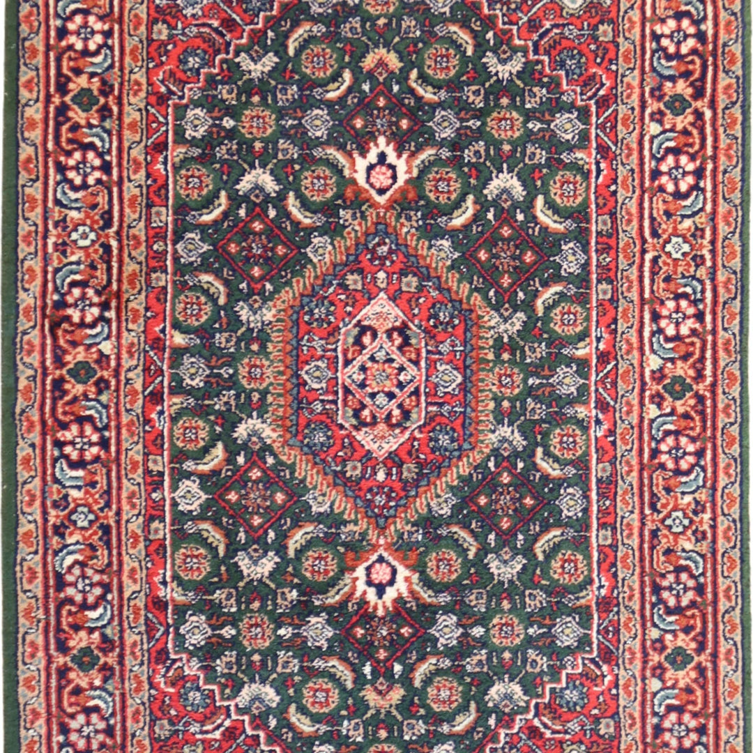 3'0" x 5'0" GREEN AND BLACK BIJAR GEOMETRIC INDIAN RUG