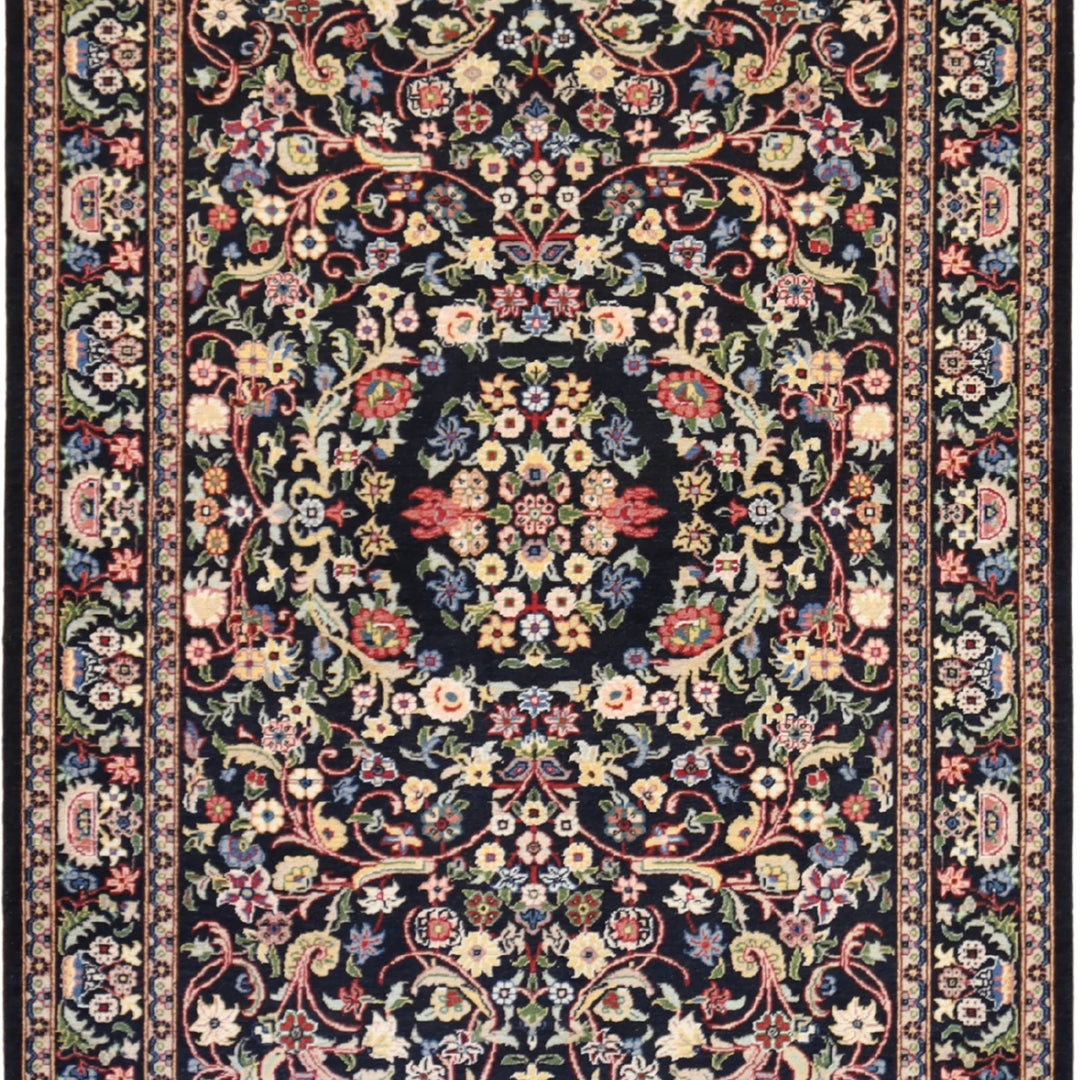3'4" x 5'2" BLACK AND BLACK  FLORAL PAKISTANI RUG