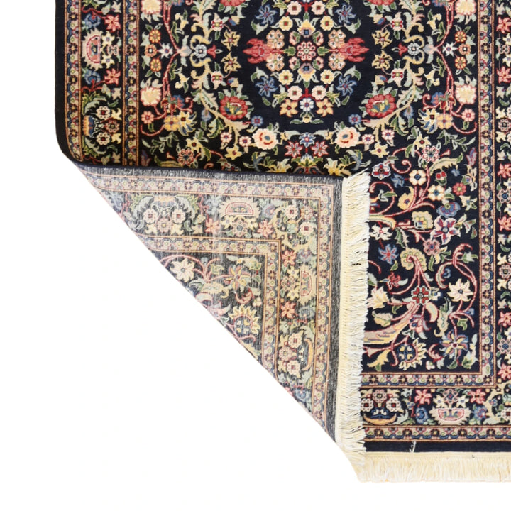 3'4" x 5'2" BLACK AND BLACK  FLORAL PAKISTANI RUG